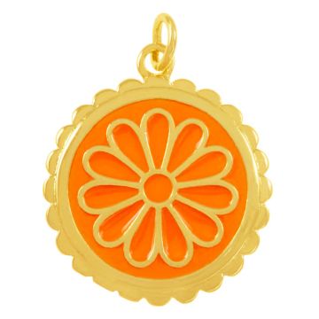 Enamel Pendant Flower (22 x 19 x 2 mm) Blazing Orange -18K Gold Plated (1 pcs)