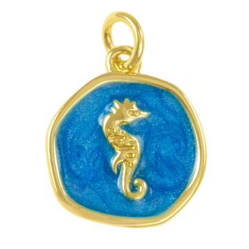 Enamel Pendant Seahorse (17 x 14 x 2.5 mm) Deep Sea Blue -18K Gold Plated (2 pcs)