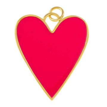 Enamel Pendant Heart (27 x 22 x 2 mm) Hot Pink - Gold (1 pcs)