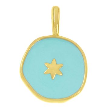 Enamel Pendant (18 x 15 x 2 mm) Light Blue - Gold (1 pcs)