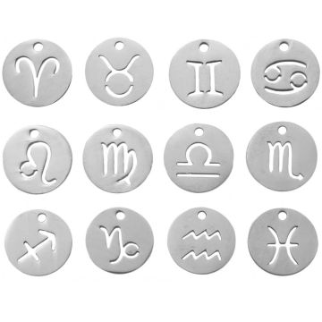 Stainless Steel Charm Zodiac Sign (12 x 1 mm) Antique Silver (12 pcs)