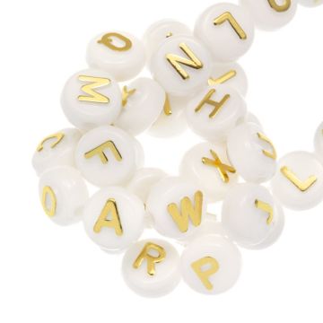 Acrylic Letter Beads Mix (10 x 6 mm) White-Gold (100 pcs)