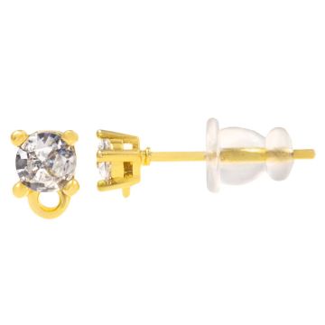 Stud Earrings Zirconia with Backs (5 x 3 mm) Gold (2 pcs)