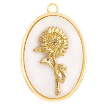 Birthflower Pendant (September / Aster) Mother of Pearl - 18K Gold Plated (27 x 18 mm) 1 pcs