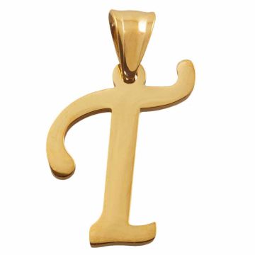 Stainless Steel Letter Pendant T (33 x 22 x 2 mm) Gold (1 pc)