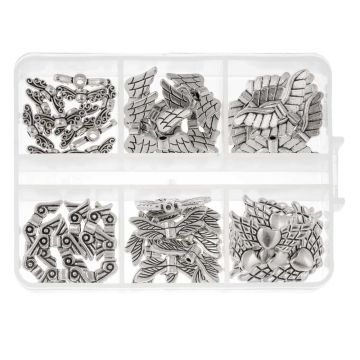 Bead Kit - Metal Beads Wings (14 - 24 mm) Antique Silver (60 pcs)