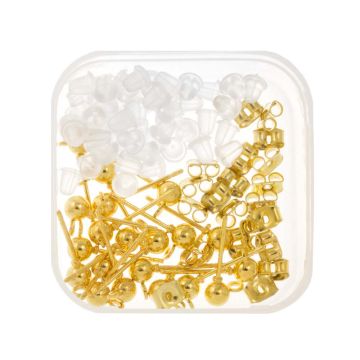 Jewelry Making Kit -Stud Earrings with Backs (Gold) 20 pcs