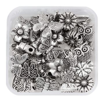 Bead Kit - Metal Beads (7 - 19 mm) Antique Silver (48 pcs)