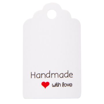Jewelry Hang Tags - Handmade with Love (3 x 5 cm) White (5 pcs)