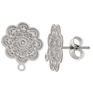 Stainless Steel Stud Earrings (17 x 15 mm) Antique Silver (4 pcs)