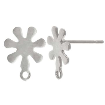 Stainless Steel Stud Earrings Flower (11 x 9 mm) Antique Silver (4 pcs)