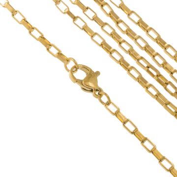 Stainless Steel Necklace Rectangular Links (4 x 2 x 1 mm / 45 cm) Gold (1 pcs)