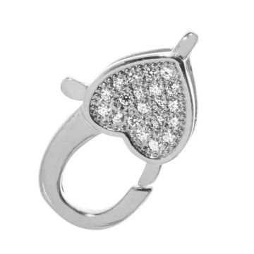 Lobster Clasp Heart Zirconia (17 x 10 x 5 mm) Antique Silver (1 pcs)