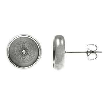 Stainless Steel Stud Earrings / Setting (8 mm) Antique Silver (4 pcs)