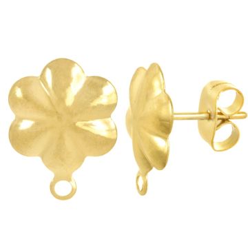 Stainless Steel Stud Flower Earrings (13.5 x 10 mm) Gold (4 pcs)