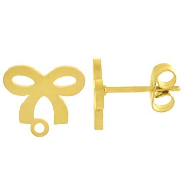 Stainless Steel Stud Earrings Bowknot (9 x 10.5 mm) Gold (4 pcs)