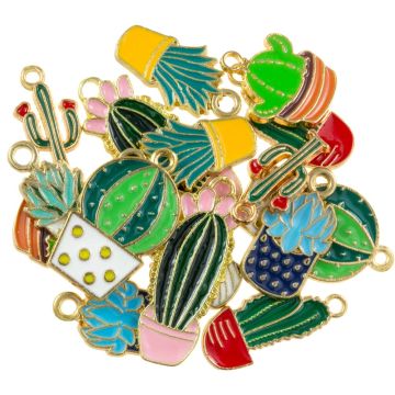 Charm Mix Enamel Cactus (19 - 25 x 10 - 16 x 1.5 - 2.5 mm) Mix Color (16 pcs)