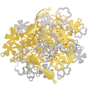 Stainless Steel Charm Mix (10.7 - 14 x 6 - 12.5 x 0.5 - 0.9 mm) Mix Color (50 pcs)