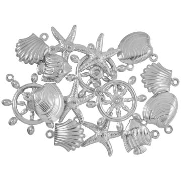 Stainless Steel Charm Mix Beach (13 - 24 x 11 - 21 x 2 - 4 mm) Antique Silver (60 pcs)