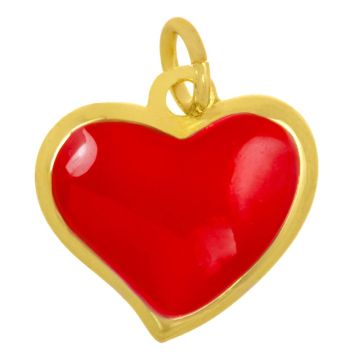 Enamel Charm Heart (13.5 x 14 x 4 mm) Red - 18K Gold Plated (2 pcs)