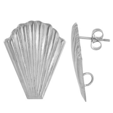 Stainless Steel Stud Earrings Shell (25 x 20.5 mm) Antique Silver (2 pcs)