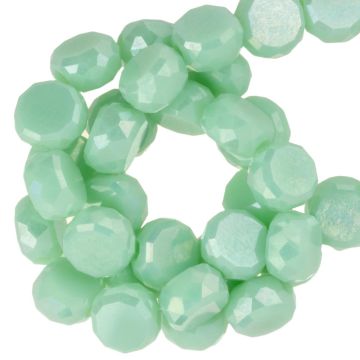 Electroplated Faceted Disc Glass Beads (6 x 3.5 mm) Mint Green AB (95 pcs)