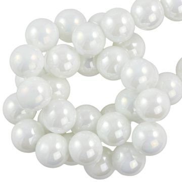 Electroplated Glass Beads (10 mm) Pearl White AB (39 pcs)
