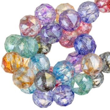 Electroplated Faceted Round Glass Beads (8 mm) Mix Color Aurora AB (50 pcs)