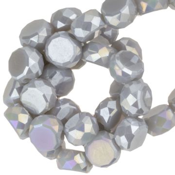 Electroplated Faceted Disc Glass Beads (6 x 3.5 mm) Mystic Grey AB (95 pcs)