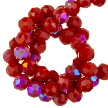 Electroplated Faceted Rondelle Glass Beads (3 x 2.5 mm) Ruby Red AB (140 pcs)