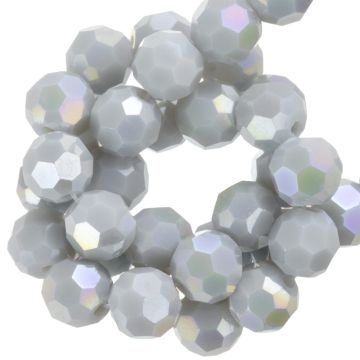 Electroplated Faceted Opaque Round Glass Beads (6 mm) Light Grey AB (90 pcs)