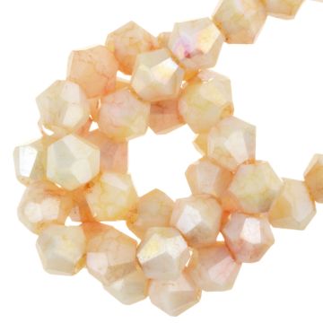 Electroplated Faceted Opaque Bicone Glass Beads (4 mm) Apricot Cream AB (80 pcs)
