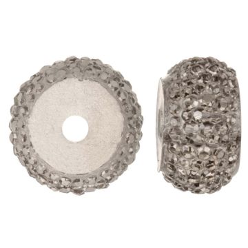 Resin Rondelle Beads with Rhinestone Look (12 x 7 mm) Brown Grey (10 pcs)