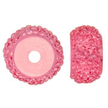 Resin Rondelle Beads with Rhinestone Look (12 x 7 mm) Pink Punch (10 pcs)
