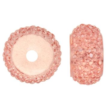 Resin Rondelle Beads with Rhinestone Look (12 x 7 mm) Soft Salmon (10 pcs)