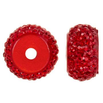 Resin Rondelle Beads with Rhinestone Look (12 x 7 mm) Classic Red (10 pcs)