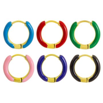 Stainless Steel Chunky Huggie Earrings (15 -16 x 2.5 mm) Gold - Mix Color (12 pcs)