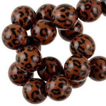 Acrylic Beads Opaque Leopard Print (15 mm) Copper Brown (25 pcs)