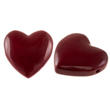 Glass Beads Hearts (24 x 24 x 9 mm) Burgundy Red (2 pcs)