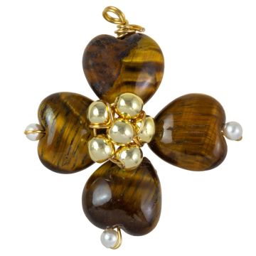 Tiger Eye Pendant Wire Wrapped Clover (29 x 27 x 10 mm) 1 pcs