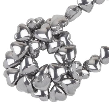 Electroplated Hematite Beads Heart (6 x 6 x 3 mm) Silver (25 pcs)