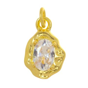 Charm with Zirconia (12 x 8 x 3 mm) Clear Crystal - 18K Gold Plated (1 pcs)