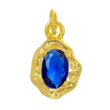 Charm with Zirconia (12 x 8 x 3 mm) Blue - 18K Gold Plated (1 pcs)