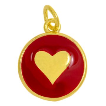 Enamel Pendant Heart (15.5 x 13x 2.5 mm) Red -18K Gold Plated (2 pcs)