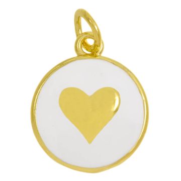Enamel Pendant Heart (15.5 x 13 x 2.5 mm) White -18K Gold Plated (2 pcs)