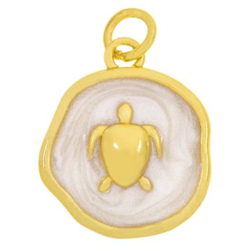 Enamel Pendant Turtle (18 x 15 x 3 mm) Pearl White -18K Gold Plated (2 pcs)