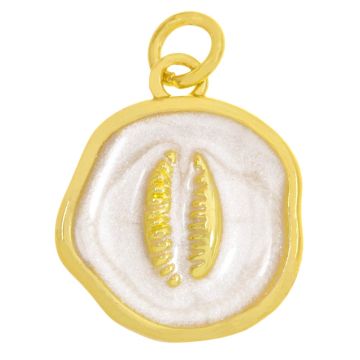 Enamel Pendant Shell (18 x 15 x 3 mm) Pearl White -18K Gold Plated (2 pcs)