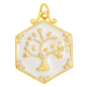 Enamel Pendant Tree of Life (22.5 x 17.5 x 2.5 mm) White (1 pcs)