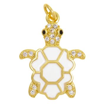 Enamel Pendant Turtle (22.5 x 17 x 3 mm) White -18K Gold Plated (1 pcs)