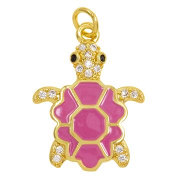 Enamel Pendant Turtle (22.5 x 17 x 3 mm) Pink -18K Gold Plated (1 pcs)